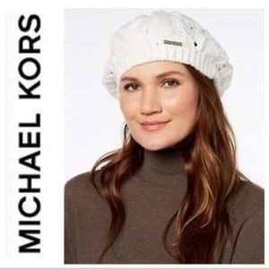 Michael Kors Ivory Pointelle Beret Winter Hat NEW
